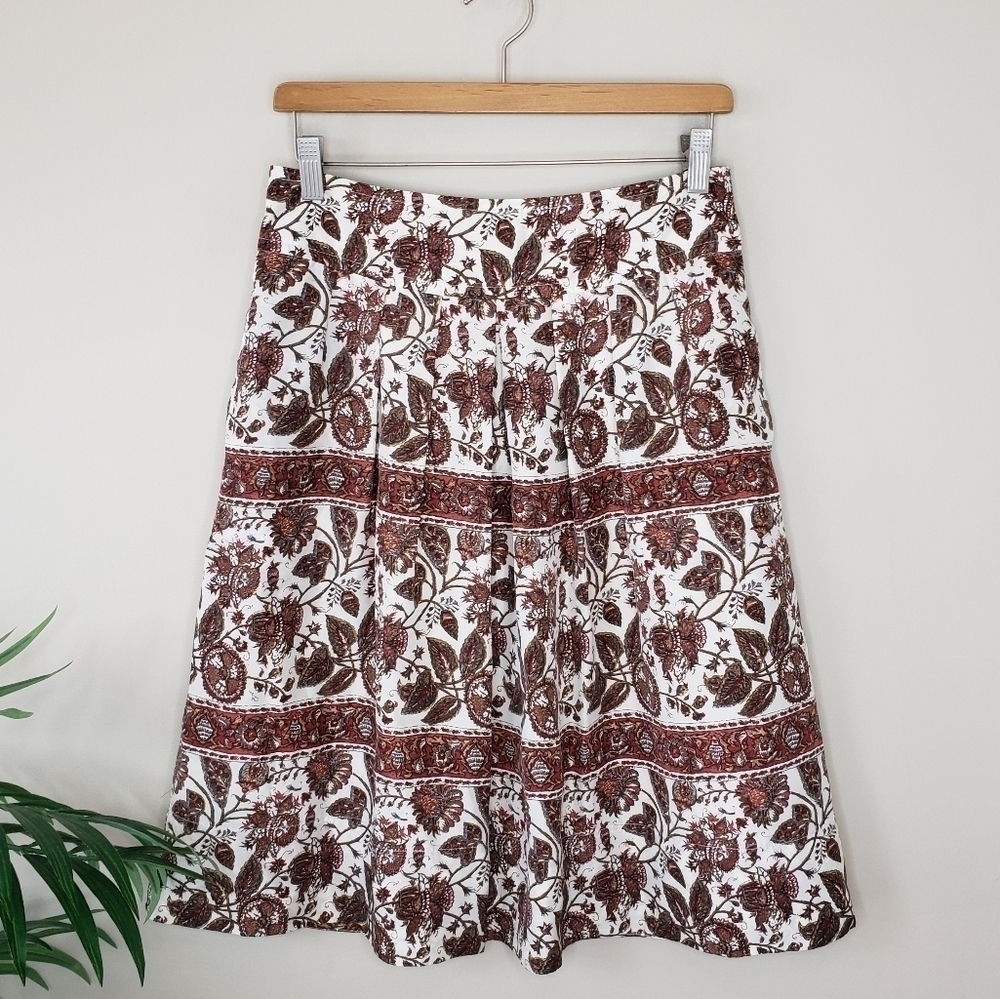Banana Republic | Brown Cream Print Classic Floral A-line Skirt Size 2